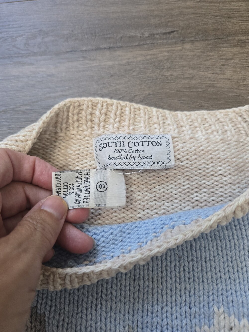 1990's South Cotton Hand Knitted Sweater Coyote Southwest Cottagecore Cabin - Picture 11 of 12